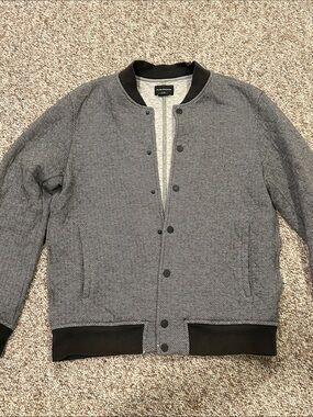 Club Monaco Gray Herringbone Bomber with Black Trim